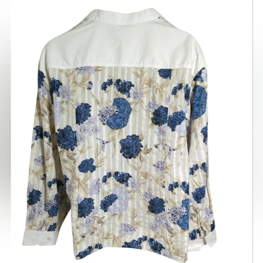 Tory Burch Peony Floral Blouse Split Neck Mandarin Collar Designer Top Sz M